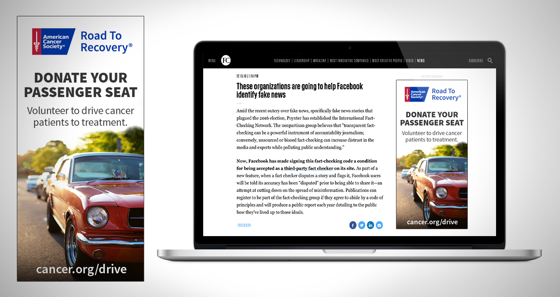 American Cancer Society Road To Recovery web banner, Donate Your Passenger Seat to help save lives.